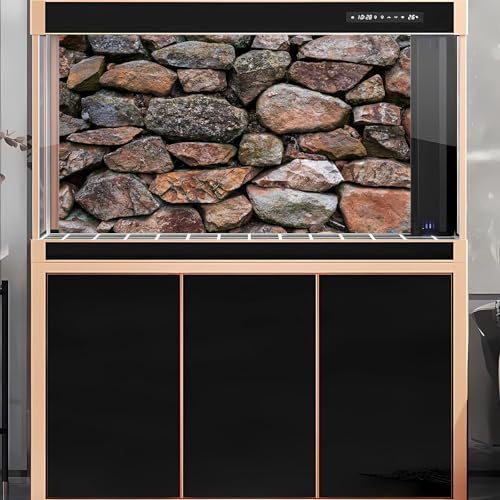 2 Packs Rock Wall Aquarium Background Stone Brick Wall Green Climbing Plants Reptile Tank Background Natural Rocky Fish Tank Backgrounds Rocky Walls Pattern Reptile Enclosure Backgrounds 24x12in - color: Brown_Grey, size: 24(W)x12(H)in