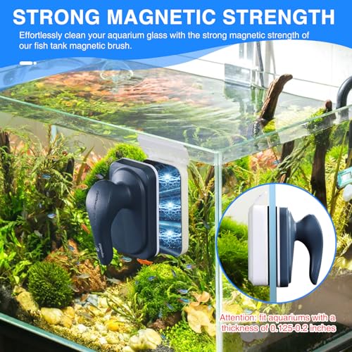 fishkeeper Aquarium Strong Magnetic Glass Cleaner Brush, Fish Tank Algae Magnet Cleaning Tool with 2 Detachable Scrapers, Mag Float Scrubber for 0.2 Inch Glass and Acrylic Tanks - size: Small for Glass Thickness：1/8"-1/5"