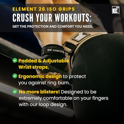 Element 26 IsoComp Hand Grips for CrossFitting and Gymnastics | Gloves for WODs, Gymnastics, Cross Training, Pull ups, Muscle ups, and Bar work, Kevlar Tactical Grips for Men and Women - size: Large, style: IsoGrip With Loops