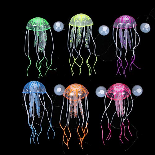 6 Pieces Artificial Jellyfish Decor for Aquarium Fish Tank, Glowing Jellyfish Ornament Decoration, Soft Silicone