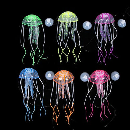 6 Pieces Artificial Jellyfish Decor for Aquarium Fish Tank, Glowing Jellyfish Ornament Decoration, Soft Silicone