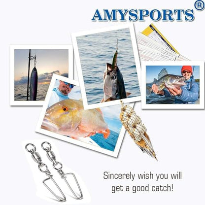 AMYSPORTS High Strength Fishing Snap Swivels - Stainless Steel Ball Bearing Swivels - Saltwater & Freshwater Fishing - size: Size 8+8 (320lb) 25 pcs