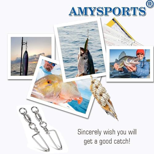 AMYSPORTS High Strength Fishing Snap Swivels - Stainless Steel Ball Bearing Swivels - Saltwater & Freshwater Fishing - size: Size 3+3 (78lb) 50 pcs