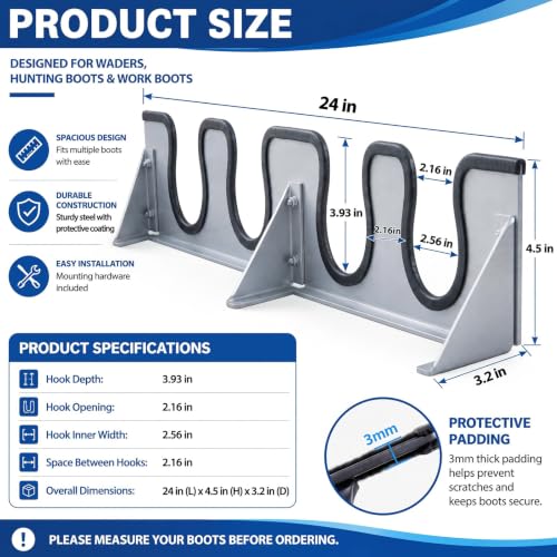Zonon Wader Hanger Steel Boot Hanger Wall Mount - color: Silver, size: 2 Pairs