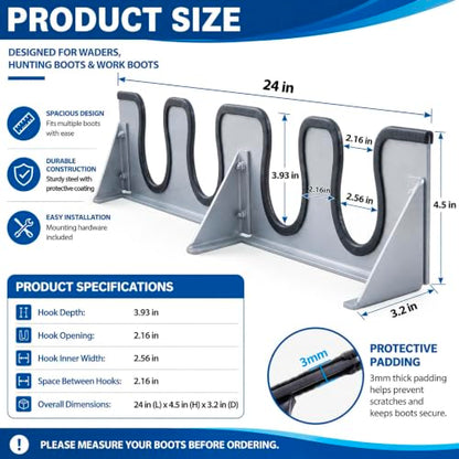 Zonon Wader Hanger Steel Boot Hanger Wall Mount - color: Silver, size: 2 Pairs