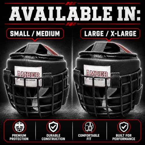 Heavy Leather Headgear with Removable Face Mask, Adjustable Hook & Loop Closure - Ideal for Boxing, Kickboxing, MMA Training
