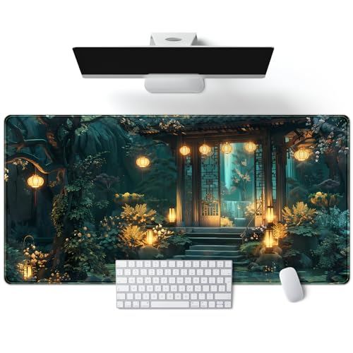 Lofi Desk Mat Japanese Large Mouse Pad Extended Gaming Mousepad XXL Computer Laptop Keyboard Pad Big Mouse Mat Green Aesthetic Desk Pad Office Decor 31.5x15.7 in - color: Green Aesthetic
