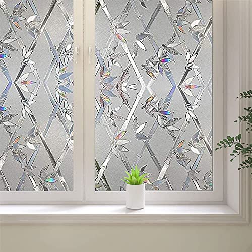 Window Privacy Film, 3D Stained Glass Film, Vinyl Decorative Window Decals, Static Cling Window Film Non-Adhesive Removable (17.5 x 157.4 inch) - size: 17.5'' x 157.4'' (44.5 x 400 cm)