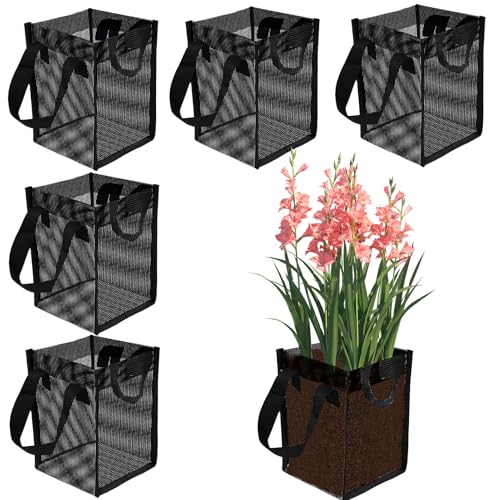 6PCS Mesh Aquatic Pond Plant Baskets, 1Gallon Pond Planting Bags Reusable Aquatics Planter Pot Water Lily Growing Container with Handles for Lotus Bog Plant Garden Terrestrial Plants, 5.9x5.9x7.9 Inch - color: Black-square, size: 5.9x5.9x7.9 Inch 6PCS