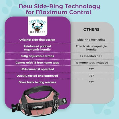 Joyride Dog Harness 2.0 | No-Pull | Pink 2.0 | L | Reflective no-choke quick-fit vest with 3 leash clips and escape-resistant design for easier walks and training - color: Pink 2.0, size: L