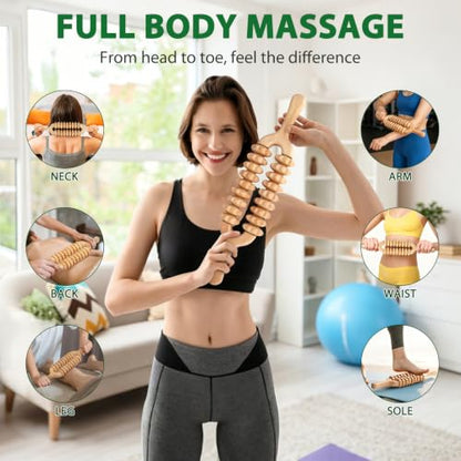 Liitrton Manual Wooden Massage Roller Stick for Muscle Relief, 18-Wheel - size: 18-Wheel