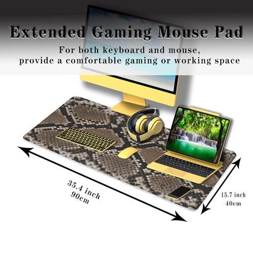 Gaming Mouse Pad Desk Accessories Kit, Keyboard Pad Big Mouse Pads, Desktop Computer Mat Non-Slip Rubber Base Waterproof with Stitched Edges, 35.4 X 15.7 inch for Work/Game/Office/Home - color: Snake Skin Texture