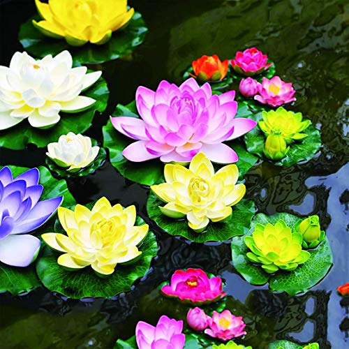 Artificial Floating Foam Lotus Flower Pond Decor Water Lily (6 Colours-2, Small-10cm)