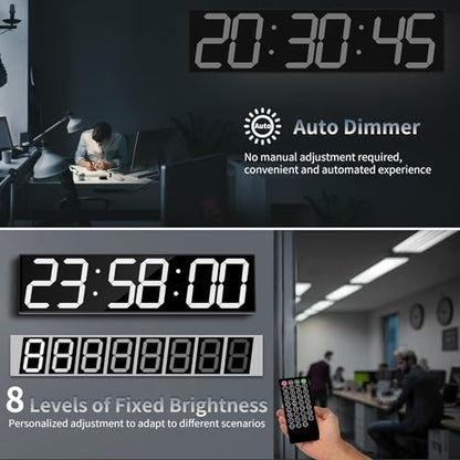 CHKOSDA 28.4'Large Digital Wall Clock,Automic Digital Clock with Alarm,Clendar and Termperature,Auto Time Sync with Easy Operation, Big Timer with Countdown and Countup (White) - color: White