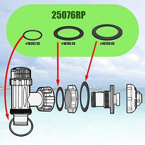 25076RP O-Ring Kit Rubber Washers for Pool Plunger Valves, Strainer Washer and Ring Kit for 1-1/2in Fittings Replacement Gasket(15 pcs) - 10745, 10262 and 10255 - size: 25076RP