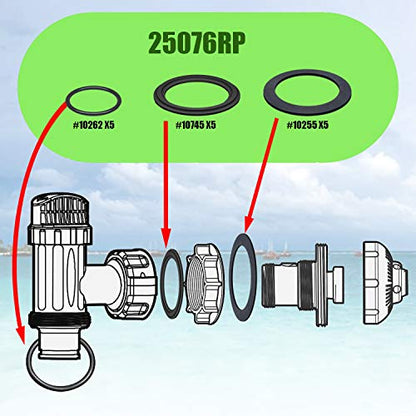 25076RP O-Ring Kit Rubber Washers for Pool Plunger Valves, Strainer Washer and Ring Kit for 1-1/2in Fittings Replacement Gasket(15 pcs) - 10745, 10262 and 10255 - size: 25076RP