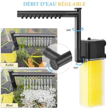 10W 15W 20W Aquarium Submersible Filter, Quiet Fish Tank Internal Filter with Spray Bar, Powerful Aquarium Filter for 5-80 Gallon Tank (10W for 5-30Gallon)