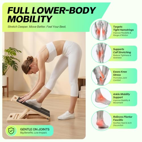 Wooden Slant Board for Calf Stretching – Adjustable Incline Board for Squats, Ankle & Achilles Stretch, Physical Therapy Foot Stretcher, Non-Slip Wedge for Knees Over Toes, Balance & Mobility Training