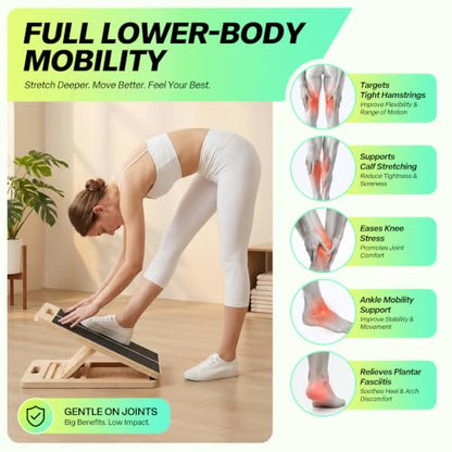 Wooden Slant Board for Calf Stretching – Adjustable Incline Board for Squats, Ankle & Achilles Stretch, Physical Therapy Foot Stretcher, Non-Slip Wedge for Knees Over Toes, Balance & Mobility Training