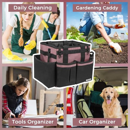 Compact Wearable Cleaning Caddy, Small Cleaning Caddy Supplies Organizer with Handle & Shoulder Straps for Housekeepers, Under Sink & Car Cleaning Tool Organizers Bag (LotusPink) - color: LotusPink