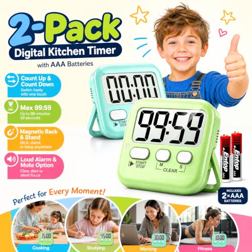 Antonki 2 Pack Digital Timer for Kids Classroom Kitchen Timers for Cooking - color: 2 * Amazing Macaron ( 98%+choice for Kids )