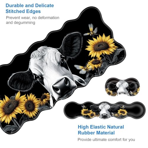 Large Gaming Mouse Pad, Keyboard Wrist Rest Pad & Wrist Support Mousepad Set, Stitched Edge, Extended, Non-Slip Base, Memory Foam Desk Mat for Office, Home,Cute Sunflower Cow - color: Cute Sunflower Cow