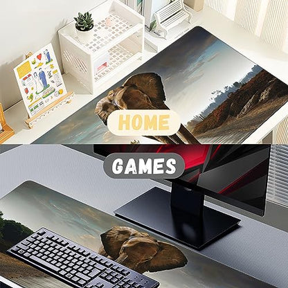Extended Gaming Mouse Pad Elephant Walking in Road Large Mousepad with Stitched Edges,Anti-Slip Rubber Base Keyboard Mouse Mat Desk Pad for Gaming Home Office 35.4 x 15.7 inches - color: Elephant Walking in Road