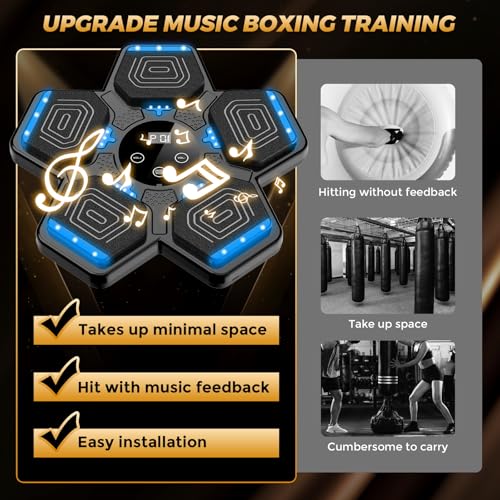 Music Boxing Machine, Wall Mounted Bluetooth Punching Pad with Gloves - color: Jet Black