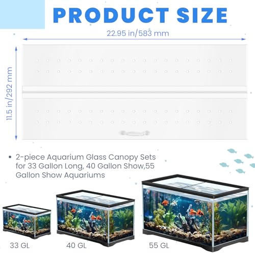 Sieral Aquarium Polycarbonate Canopy Set 2 Pcs 22.95 x 11.5 x 0.12 Inch for 33/40/55 Fish Tank with Center Brace Aquariums Cover Fish Tank Lid with a Hook Knife, Breathable Hole and Handle, Clear - color: Clear, size: 48x13in
