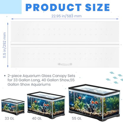 Sieral Aquarium Polycarbonate Canopy Set 2 Pcs 22.95 x 11.5 x 0.12 Inch for 33/40/55 Fish Tank with Center Brace Aquariums Cover Fish Tank Lid with a Hook Knife, Breathable Hole and Handle, Clear - color: Clear, size: 48x13in