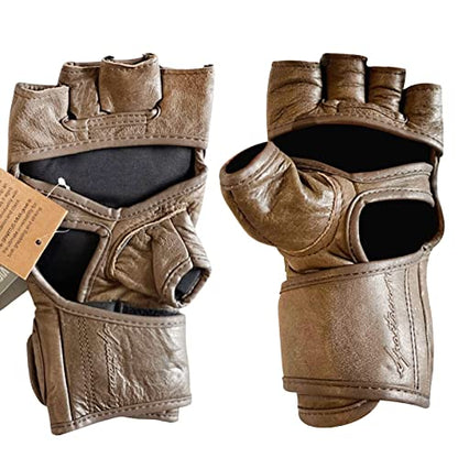 MMA Gloves Grappling Sparring Maya Hide Genuine Leather Boxing Gloves Muay Thai Martial Arts Training Half Finger Adjustable Kickboxing Gloves - size: Medium, style: Open Pam