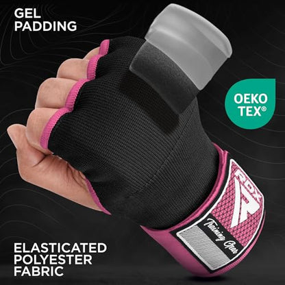 RDX Gel Boxing Hand Wraps Inner Gloves Men Women, Quick 100cm Long Wrist Straps, Elasticated Padded Fist Under Mitts Protection, Muay Thai MMA Kickboxing Martial Arts - color: Pink, size: Small