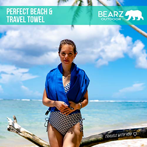 Microfiber Towel Set by BEARZ Outdoor. Microfiber Towels for Body, Workout Towel, Camp Towel, Yoga Towel, Sweat Towel, Microfiber Beach Towel, Travel Towel. Fast Drying & Compact. Free Face Towel - color: Navy Blue (2 Pack)