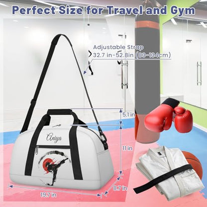 Custom Name Taekwondo Karate Duffle Bag for kids Girls - Personalized Martial Arts Gear Bag, Water-Resistant Sparring Equipment Bag, Taekwondo White - color: Taekwondo White