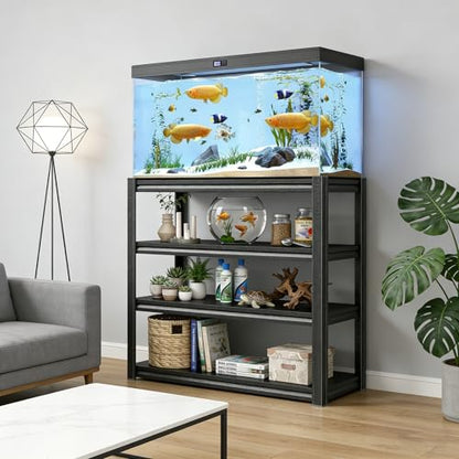 PRESTELION Aquarium Stand Fish Tank Stand 1600LBS Metal Shelving Adjustable Heavy Duty Storage Shelves Display Shelves Utility Shelf for Turtle Tank, Reptile Terrarium, 54" H×35.4" W×15.7" D, Black - size: 4-TIER 54"H×35.4"W×15.7"D