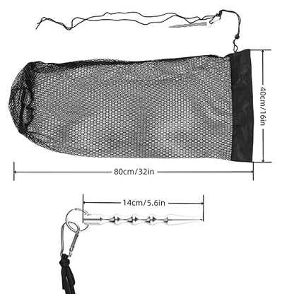 1Pcs Fishing Bag Collapsible Fish Collection Bag Portable Nylon Fishing Net Drawstring Fishing Lure Holder Diving Catching Netting Fish, Black