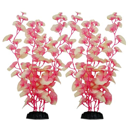 16 Inch Aquarium Fish Tank Plant Betta Fish Tank Decor,2 Pack Silk Aquarium Plants for Aquarium Decoration (White-Pink)