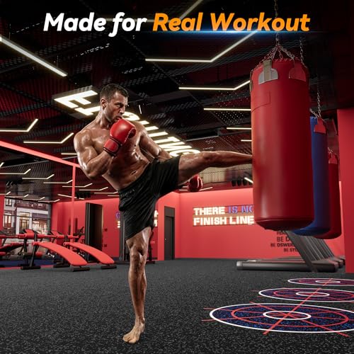 SUPERJARE 1" Extra-Thick Rubber Top Exercise Mat, Gym Flooring for Home Gym | Puzzle Gym Mat for Workout Equipment, Interlocking Floor Tiles with EVA Foam, 6 Pcs 24 Sq Ft, Black/Grey - size: 6 Tiles (24 Sq Ft)