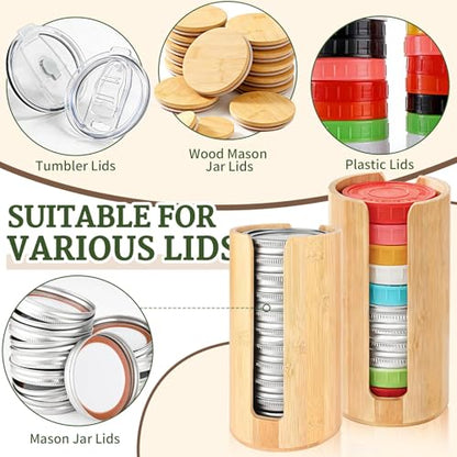 2 Pack Mason Jar Lid Organizer, Bamboo Lid Holder for Wide & Regular Mouth Canning Lids & Rings, Compact Space-Saving Rack for Kitchen Countertop & Cabinet, Holds 10–12 Lids