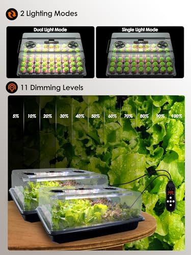 Seed Starter Tray with Full Spectrum Grow Light,54-Cell Seed Starter Kit with Humidity Dome,6-Setting Auto Timer,Adjustable Brightness Indoor Seedling Starter Tray for Indoor Plant (1-Pack) - style: 1-Pack
