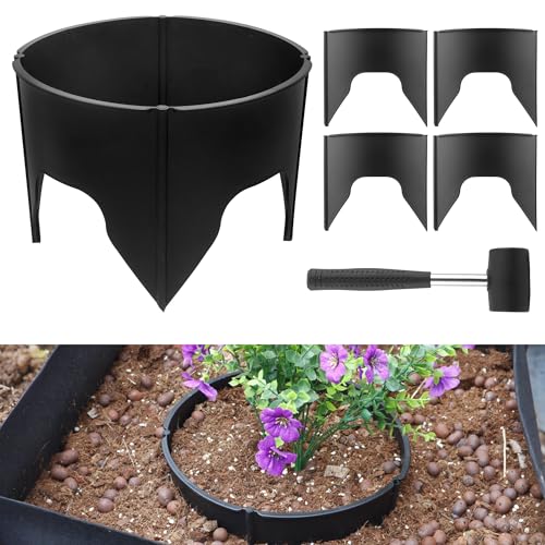 24 Pieces Planting Grow Rings, Diameter Range 8.2-15.7 Inches, Interlocking Garden Plant Rings, Black Garden Rings for Plant Support and Soil Moisture Retention - color: 24 Pcs(Black)