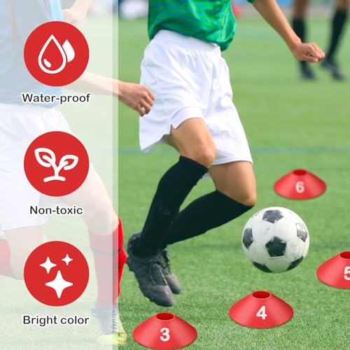 10 Pcs Numbered Sports Disc Cone with Mesh Carry Bag - color: Red