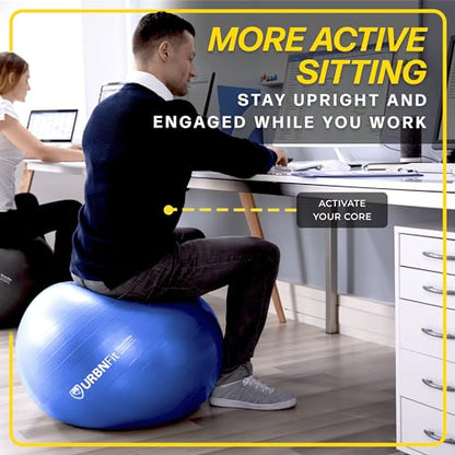 URBNFit Yoga Ball - Anti-Burst Exercise Ball Large - color: Blue, size: XL (28" - 30") 75cm