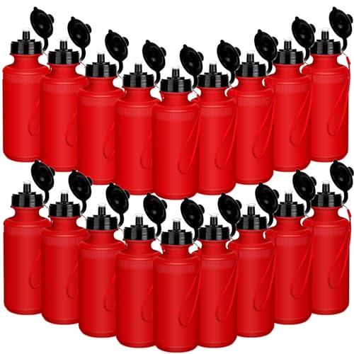 Zubebe 36 Pcs Sports Water Bottles Squeeze Bulk 21 oz | Reusable Plastic Water Bottles with Carry Strap, Back to School Supplies Summer Team Gifts for Students Travel Hiking Cycling - color: Red
