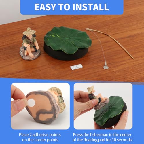 Resin Fisherman Aquarium Decor with Realistic Mini Fishing Rod, Sitting Fishing Figurines Floating Fish Tank Decorations, Fun Fish Feeder Aquarium Ornaments(Style 2)