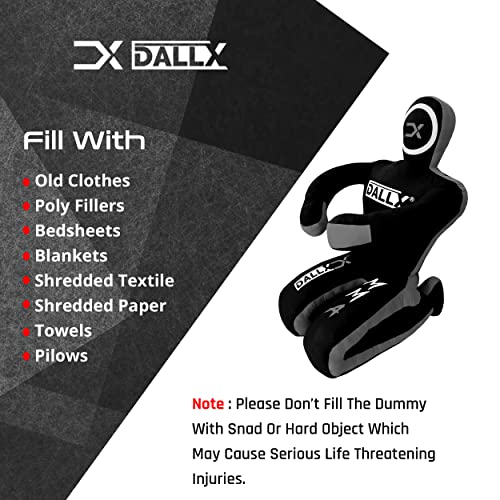 DALLX MMA Grappling Dummy BBJ Wrestling Brazilian Jiu Jitsu Punching Bag Judo Karate Throwing Boxing Fighting Dummy Self Defense Sitting Position – UNFILLED - color: Black Grey, size: 4FT