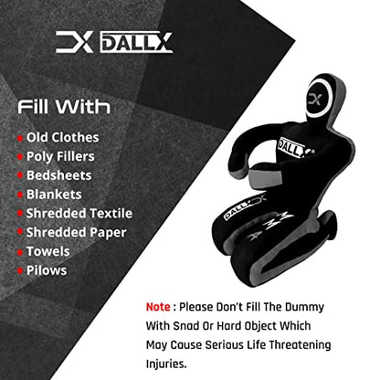 DALLX MMA Grappling Dummy BBJ Wrestling Brazilian Jiu Jitsu Punching Bag Judo Karate Throwing Boxing Fighting Dummy Self Defense Sitting Position – UNFILLED - color: Black Grey, size: 4FT