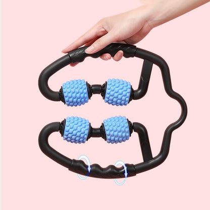 4 Wheels Foam Roller Muscle Massager for Leg Neck Hand Arm,Trigger Point Muscle Relax Massager Indoor Sports Yoga Bodybuilding Equipment (Blue) - color: Blue