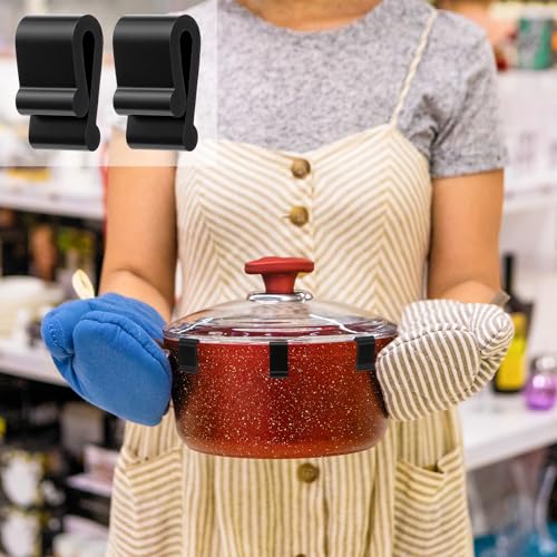 12PCS Dutch Oven Lid Protector Clips, Black Silicone Cookware Protector Flexible Pot Bumpers Lifter Accessories for Storage Stacking Pan & Display of Dutch Oven Pots (Black)
