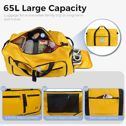 Fmeida 65L Duffle Bag Foldable Travel Duffel Bags for Men Women Travel Bag - color: Glossy Yellow
